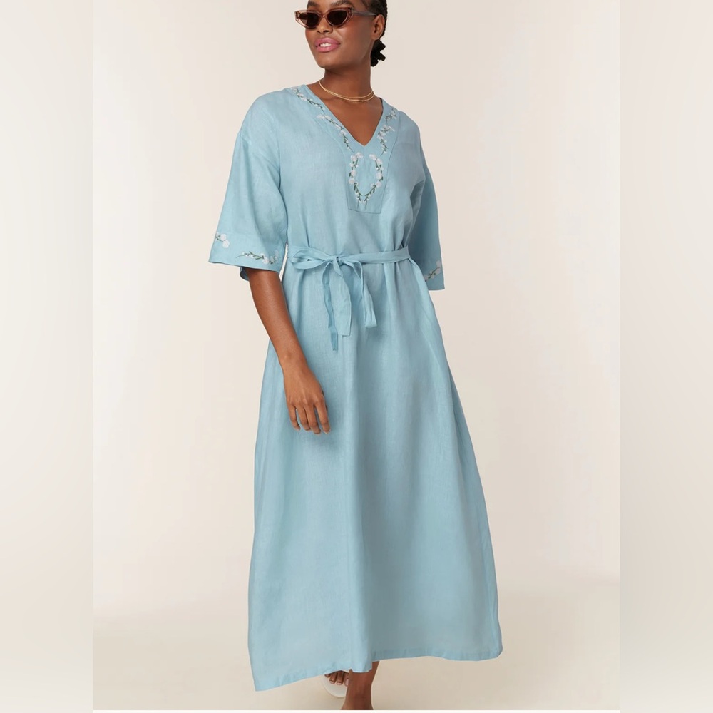 Andie Light Blue Embroidered V-Neck Swim Coverup
